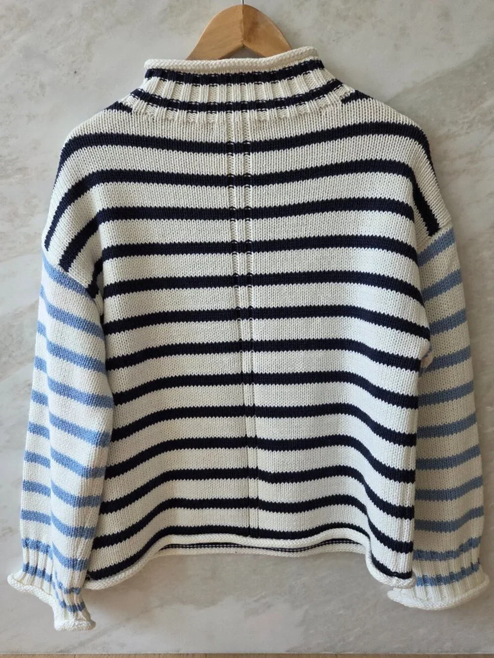 NEW JCREW 2025 Rollneck sweater in stripe XS blue mist ivory navy